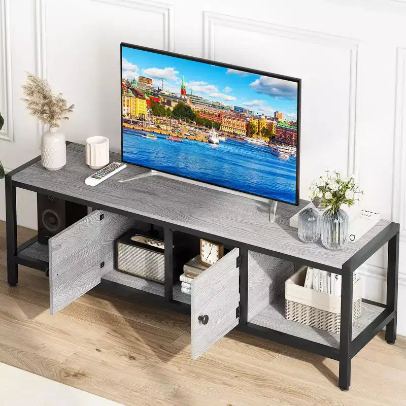 TROPOW 65 Inch TV Stand Up to 75 Inches TVs, Modern Entertainment Center with Storage Cabinet, Wide TV Console with Adjustable Feet