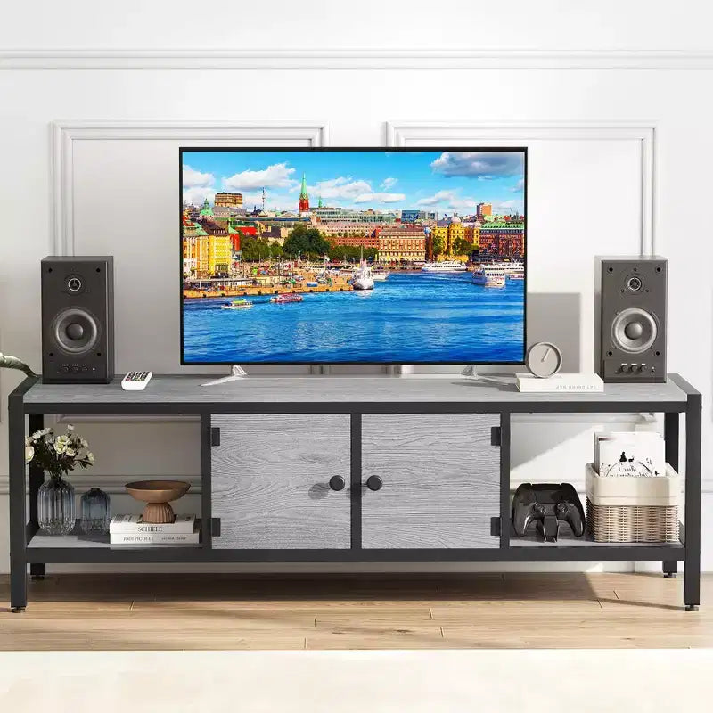 TROPOW 65 Inch TV Stand Up to 75 Inches TVs, Modern Entertainment Center with Storage Cabinet, Wide TV Console with Adjustable Feet
