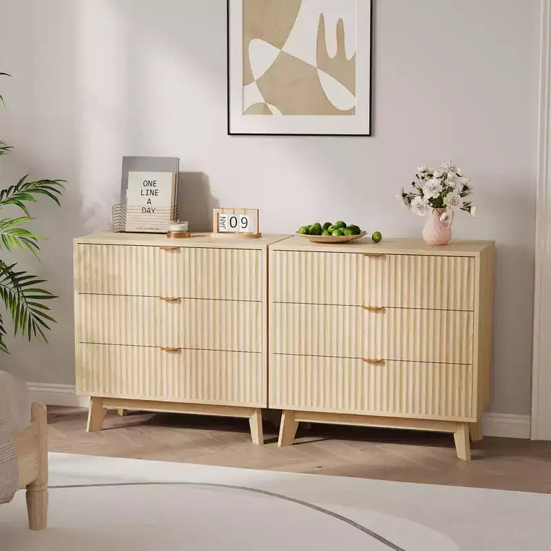 3 Drawer Dressers, Modern Fluted Closet Dressers Chest of Drawers, for Bedroom Living Room, Hallway,
