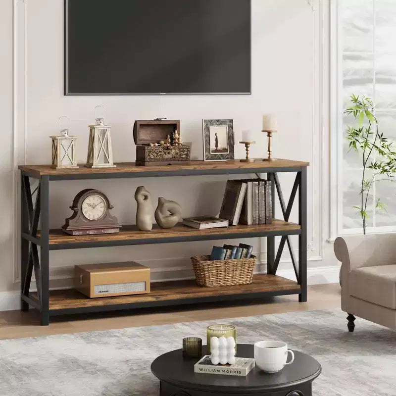 55 Long Console Table, 3-Tier Entryway Table, Sofa Table Behind Couch, Industrial Entry Table, Rectangular Sofa Table, for Hallway, Bedroom