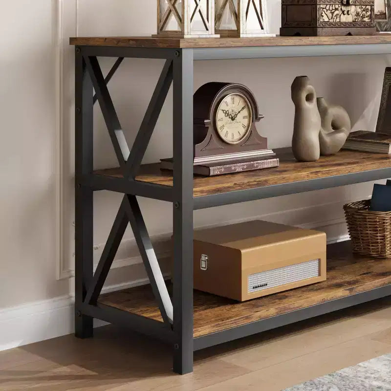 55 Long Console Table, 3-Tier Entryway Table, Sofa Table Behind Couch, Industrial Entry Table, Rectangular Sofa Table, for Hallway, Bedroom