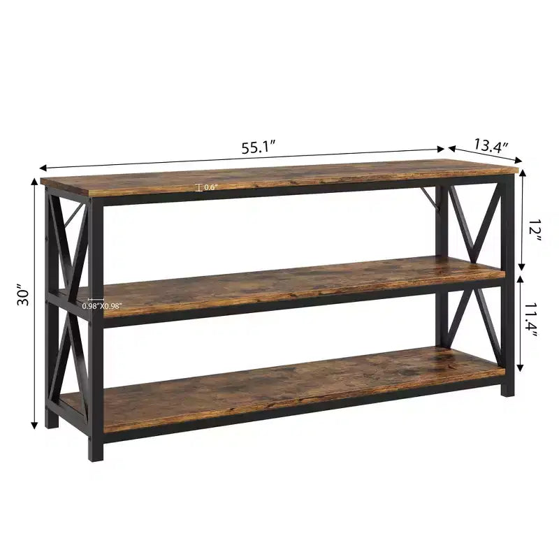 55 Long Console Table, 3-Tier Entryway Table, Sofa Table Behind Couch, Industrial Entry Table, Rectangular Sofa Table, for Hallway, Bedroom