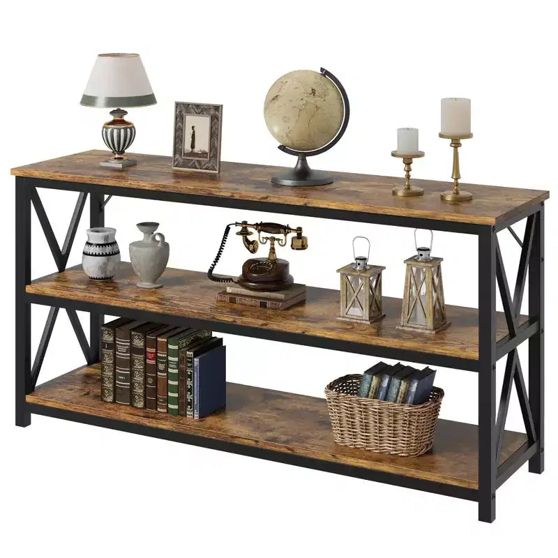 55 Long Console Table, 3-Tier Entryway Table, Sofa Table Behind Couch, Industrial Entry Table, Rectangular Sofa Table, for Hallway, Bedroom