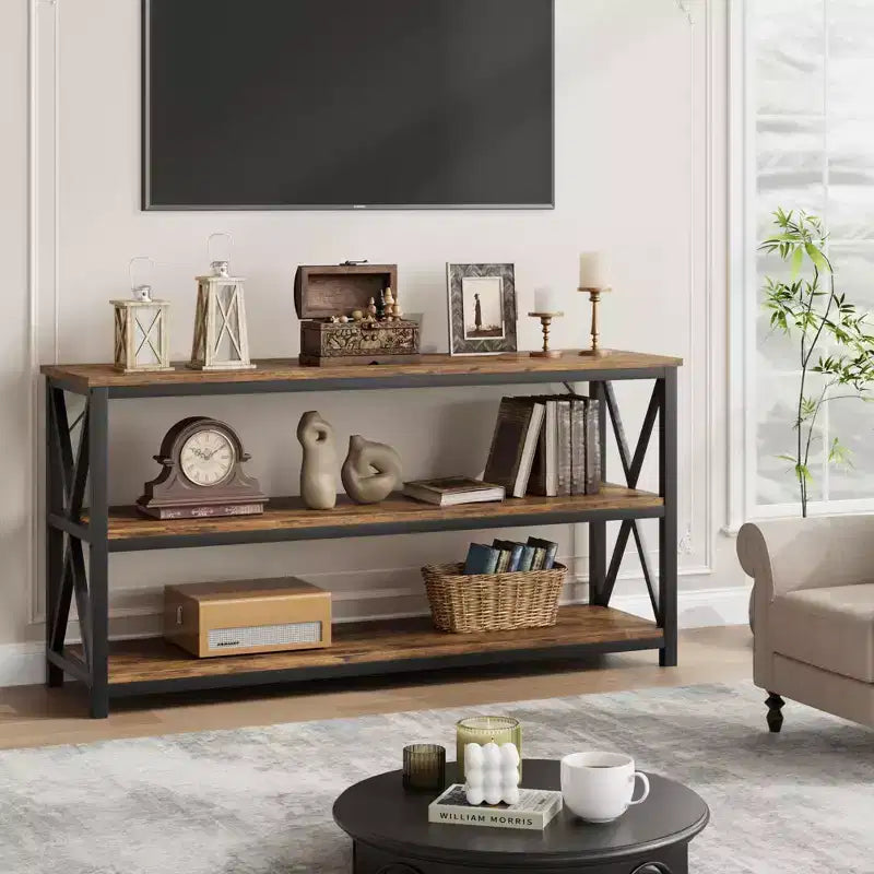 55 Long Console Table, 3-Tier Entryway Table, Sofa Table Behind Couch, Industrial Entry Table, Rectangular Sofa Table, for Hallway, Bedroom