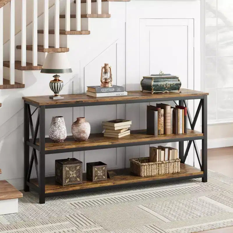 55 Long Console Table, 3-Tier Entryway Table, Sofa Table Behind Couch, Industrial Entry Table, Rectangular Sofa Table, for Hallway, Bedroom