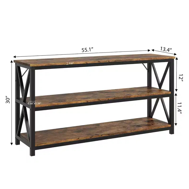55 Long Console Table, 3-Tier Entryway Table, Sofa Table Behind Couch, Industrial Entry Table, Rectangular Sofa Table, for Hallway, Bedroom