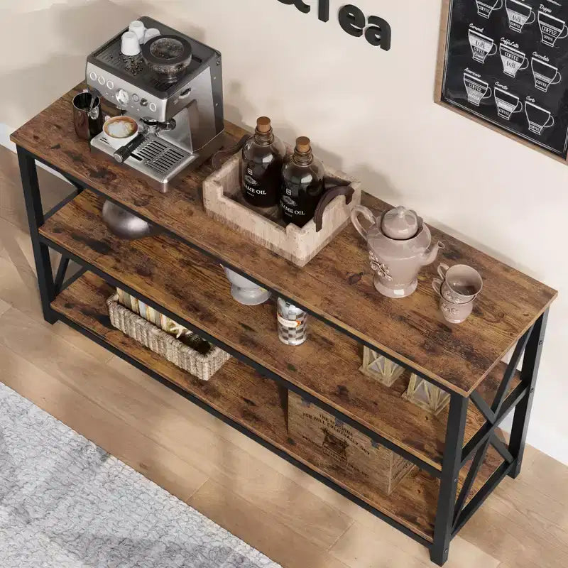 55 Long Console Table, 3-Tier Entryway Table, Sofa Table Behind Couch, Industrial Entry Table, Rectangular Sofa Table, for Hallway, Bedroom