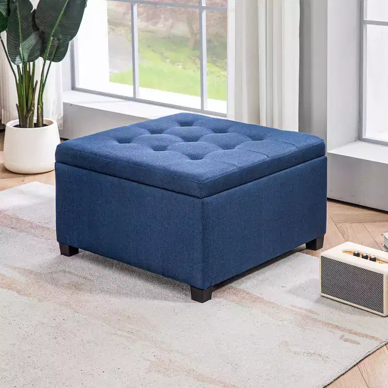 Round Storage Ottoman Bench, Button Tufted Ottoman with Flip Top for Living Room, Entryway and Bedroom