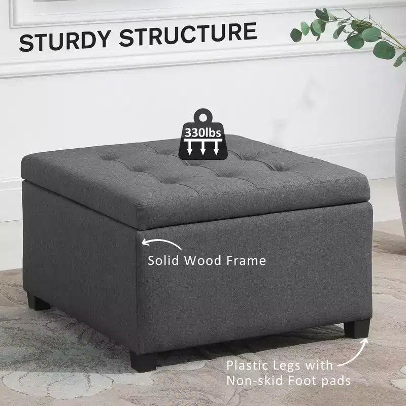 Round Storage Ottoman Bench, Button Tufted Ottoman with Flip Top for Living Room, Entryway and Bedroom