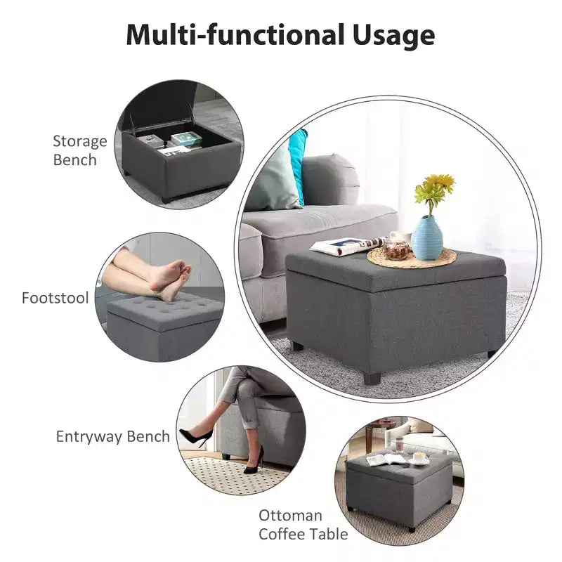 Round Storage Ottoman Bench, Button Tufted Ottoman with Flip Top for Living Room, Entryway and Bedroom