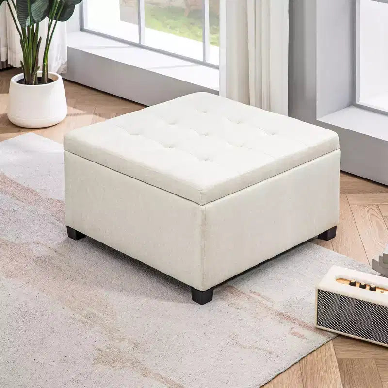 Round Storage Ottoman Bench, Button Tufted Ottoman with Flip Top for Living Room, Entryway and Bedroom