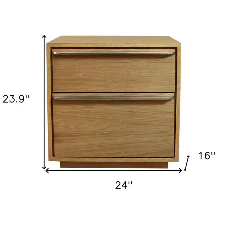 HomeRoots 24 Natural Solid and Manufactured Wood Two Drawer Nightstand