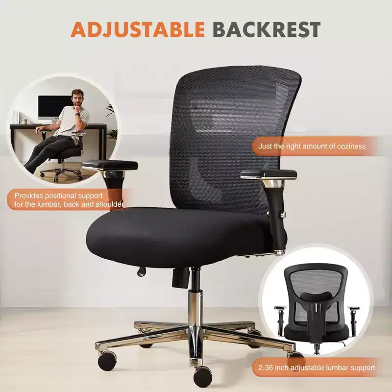 Okak Minimalism Ergonomic Office Chair with Mesh Backrest, Computer Chair with Lumbar Support and Armrest, Swivel Chair for Home, Office, Black