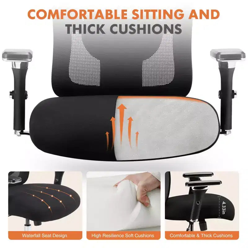 Okak Minimalism Ergonomic Office Chair with Mesh Backrest, Computer Chair with Lumbar Support and Armrest, Swivel Chair for Home, Office, Black