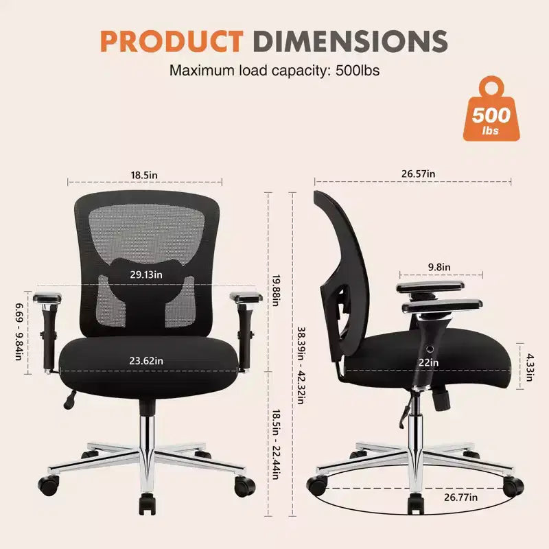 Okak Minimalism Ergonomic Office Chair with Mesh Backrest, Computer Chair with Lumbar Support and Armrest, Swivel Chair for Home, Office, Black