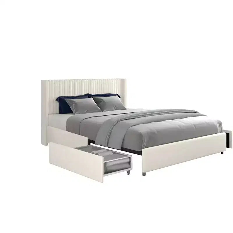 Upholstered Queen Bed, Velvet Queen Size Bed with Modern Design Headboard, Tight Channel, Wooden Slat Mattress Support