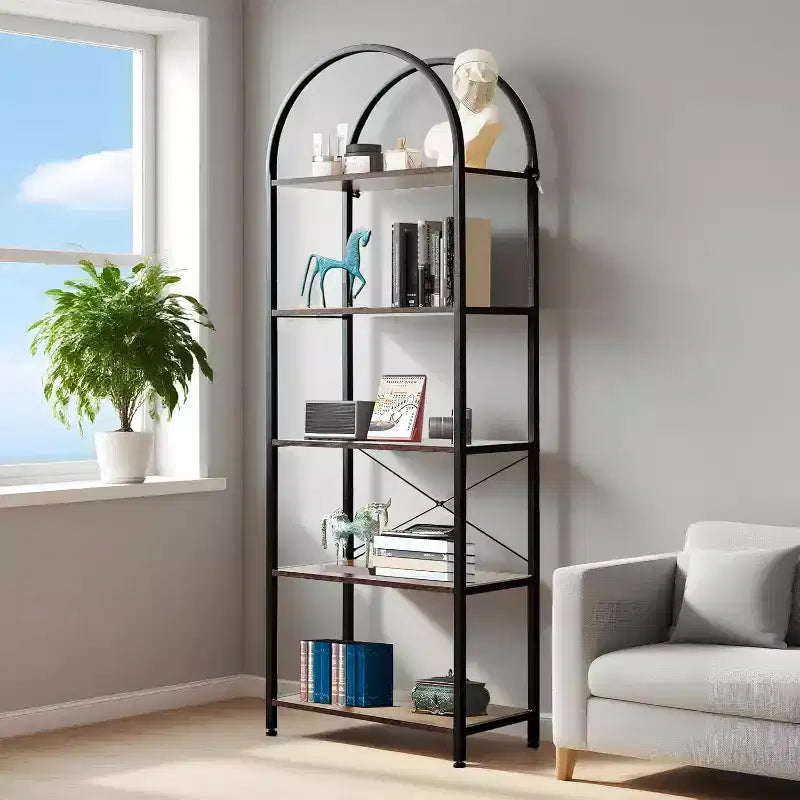 Modern Freestanding Display Shelving Unit Storage Bookshelf 5 Tier Bookcase Industrial Open Book Shelves,Rack Metal Frame for Bedroom Living Room