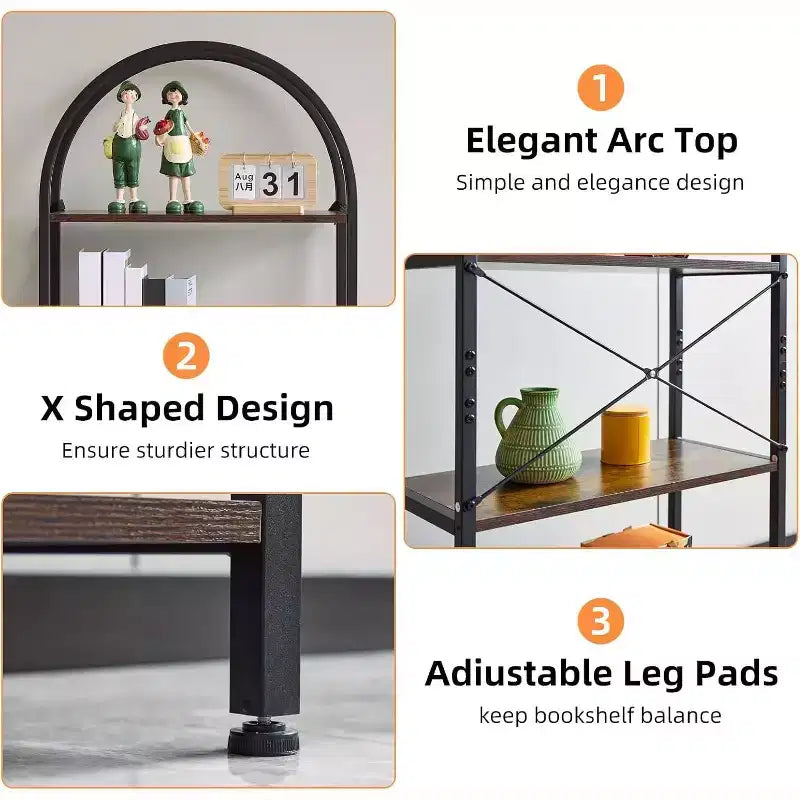Modern Freestanding Display Shelving Unit Storage Bookshelf 5 Tier Bookcase Industrial Open Book Shelves,Rack Metal Frame for Bedroom Living Room