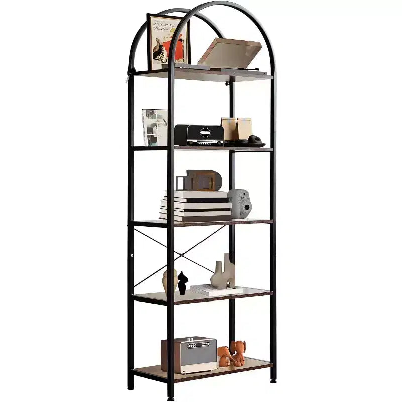 Modern Freestanding Display Shelving Unit Storage Bookshelf 5 Tier Bookcase Industrial Open Book Shelves,Rack Metal Frame for Bedroom Living Room