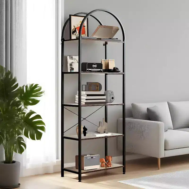 Modern Freestanding Display Shelving Unit Storage Bookshelf 5 Tier Bookcase Industrial Open Book Shelves,Rack Metal Frame for Bedroom Living Room
