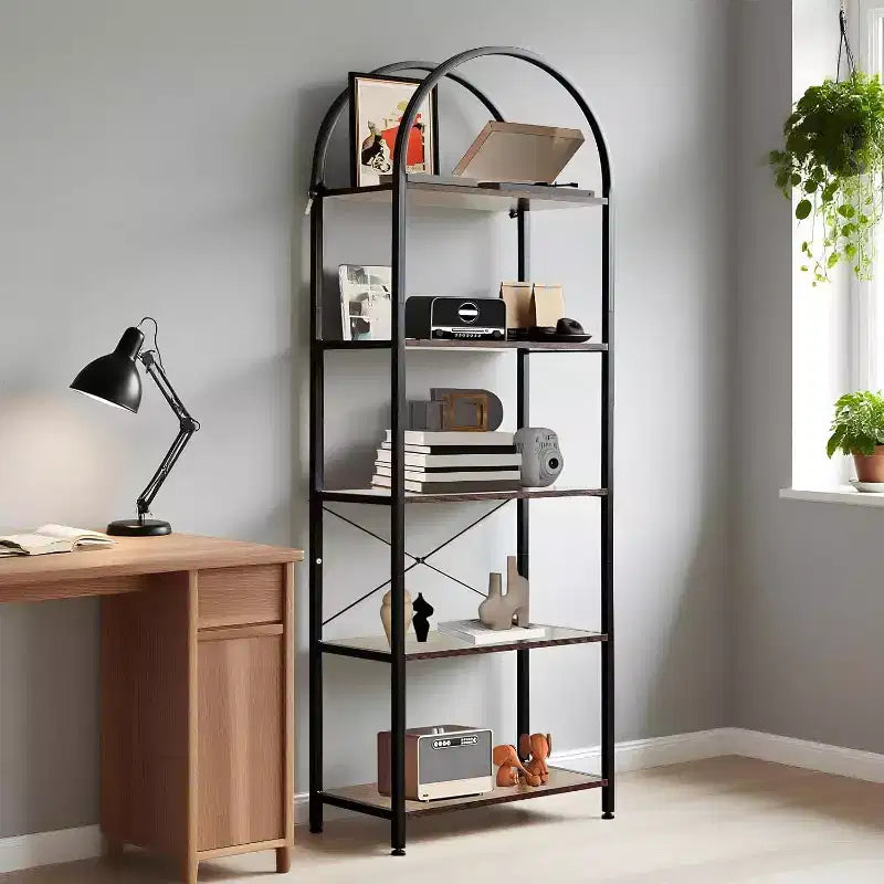 Modern Freestanding Display Shelving Unit Storage Bookshelf 5 Tier Bookcase Industrial Open Book Shelves,Rack Metal Frame for Bedroom Living Room
