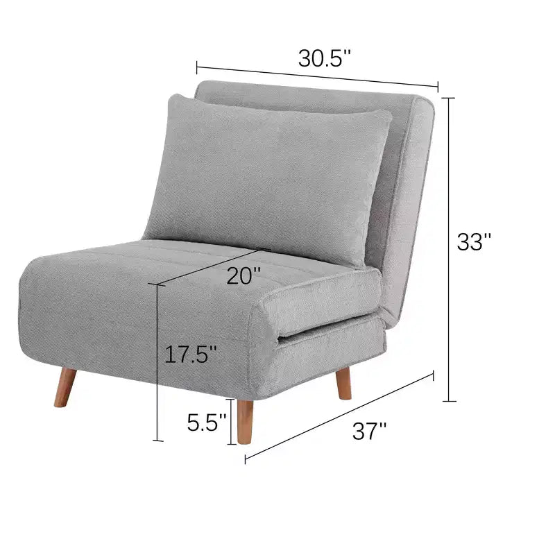 GDFStudio Rafael Modern Foldable Convertible Chenille Upholstered Chair Bed with Adjustable Backrest and Pillow