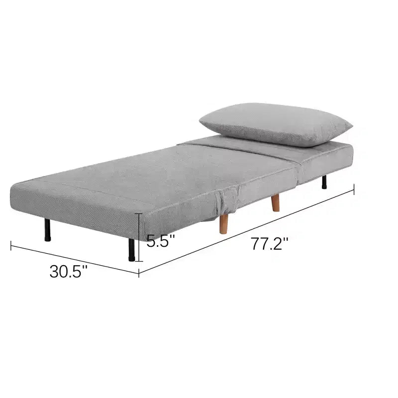 GDFStudio Rafael Modern Foldable Convertible Chenille Upholstered Chair Bed with Adjustable Backrest and Pillow