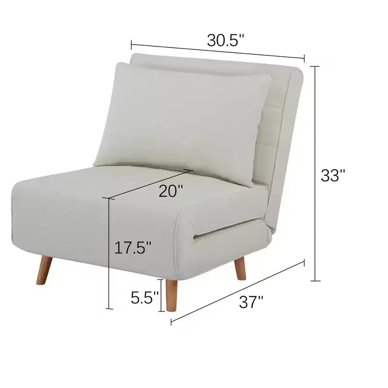 GDFStudio Rafael Modern Foldable Convertible Chenille Upholstered Chair Bed with Adjustable Backrest and Pillow