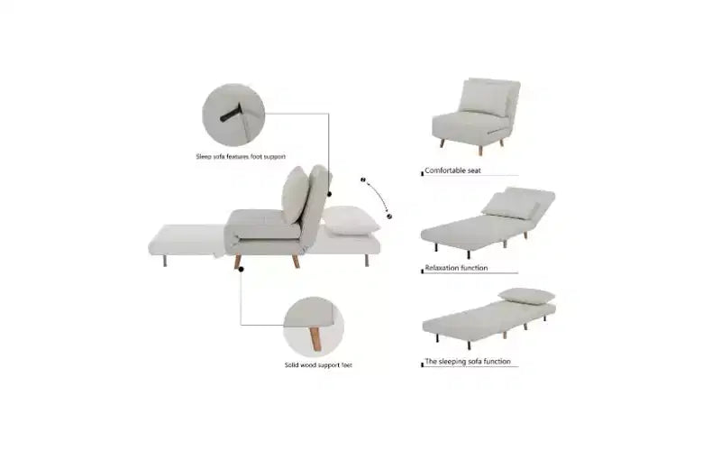 GDFStudio Rafael Modern Foldable Convertible Chenille Upholstered Chair Bed with Adjustable Backrest and Pillow