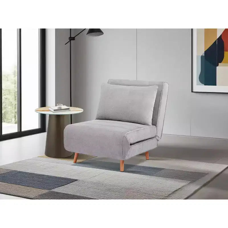 GDFStudio Rafael Modern Foldable Convertible Chenille Upholstered Chair Bed with Adjustable Backrest and Pillow