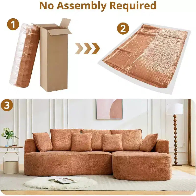 106 Modern Curved Sectional Cloud Sofa with Chaise Lounge, Modular Chenille Fabric Convertible Compression Sleeper Couch, for Home Office