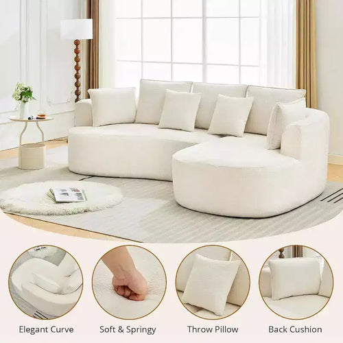 106 Modern Curved Sectional Cloud Sofa with Chaise Lounge, Modular Chenille Fabric Convertible Compression Sleeper Couch, for Home Office