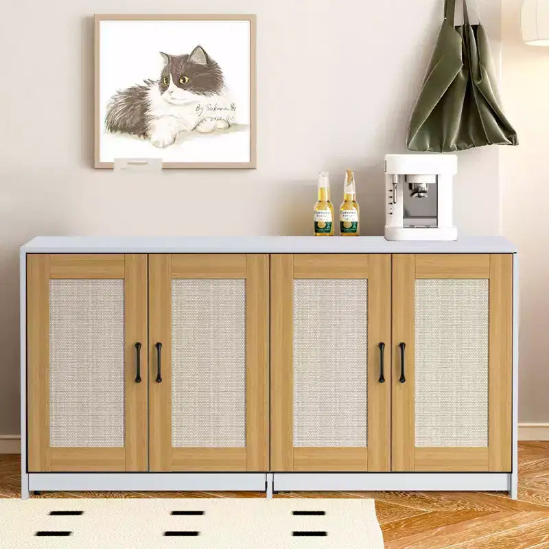 Indoor Cat House TV Stand Side Table Wooden Hidden Litter Box Furniture with Storage Includes Scratching Board Indoor Cat House TV Stand Side Table