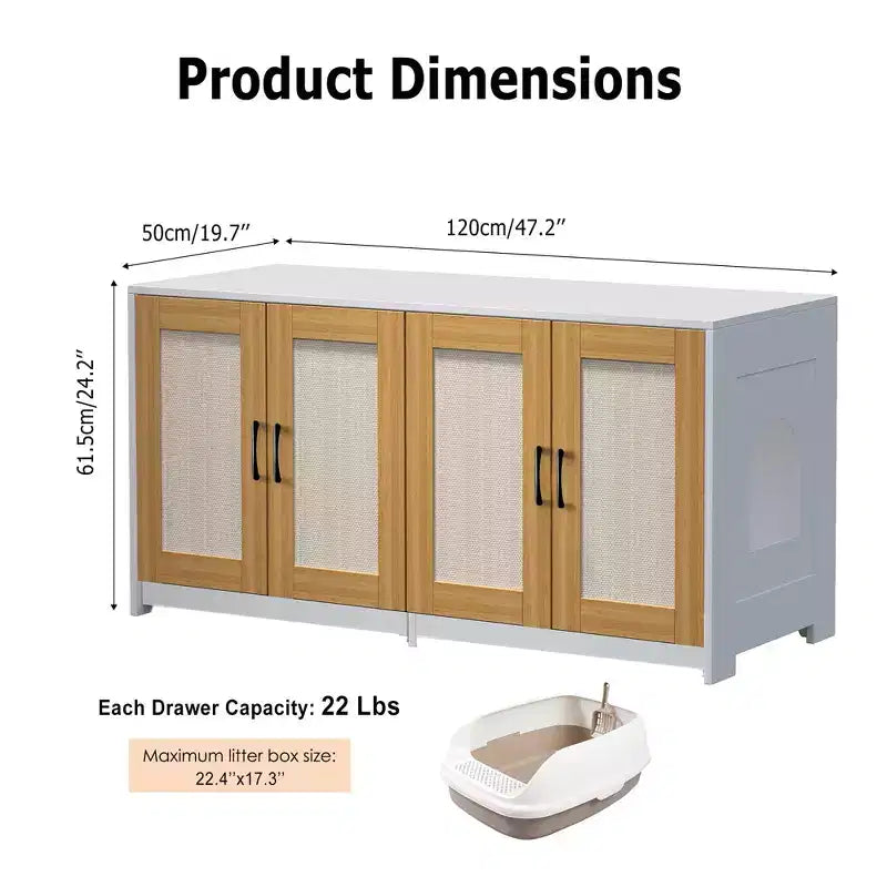Indoor Cat House TV Stand Side Table Wooden Hidden Litter Box Furniture with Storage Includes Scratching Board Indoor Cat House TV Stand Side Table