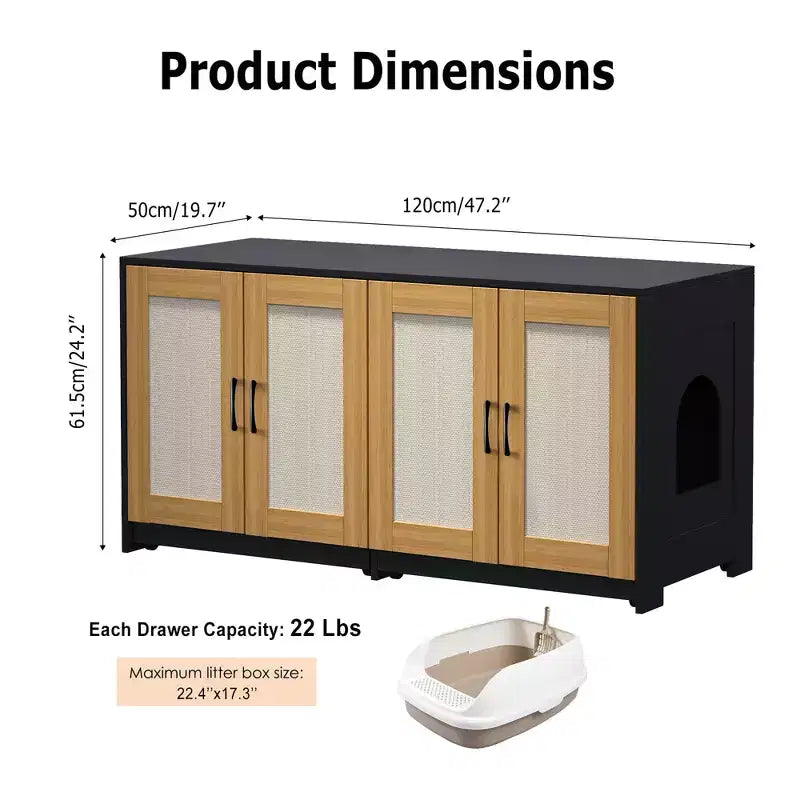 Indoor Cat House TV Stand Side Table Wooden Hidden Litter Box Furniture with Storage Includes Scratching Board Indoor Cat House TV Stand Side Table