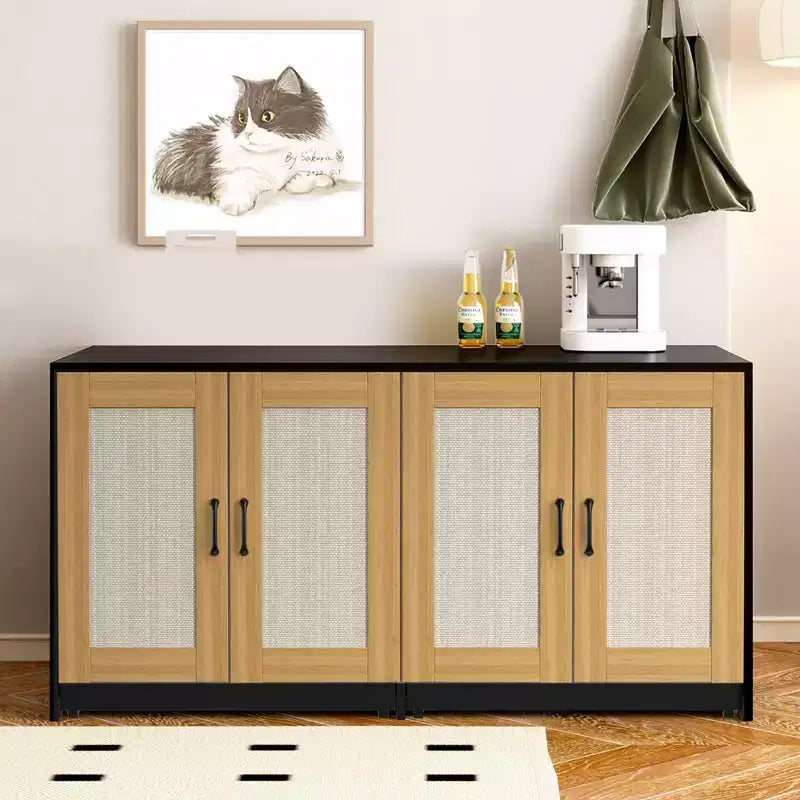 Indoor Cat House TV Stand Side Table Wooden Hidden Litter Box Furniture with Storage Includes Scratching Board Indoor Cat House TV Stand Side Table