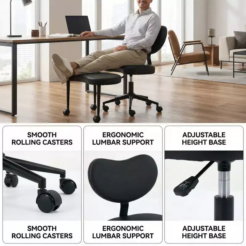 Homy Casa Cross-Legged Desk Chair with Adjustable Height and Rolling Stool