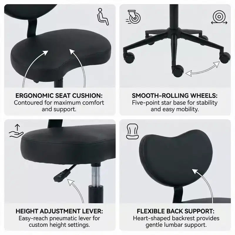 Homy Casa Cross-Legged Desk Chair with Adjustable Height and Rolling Stool