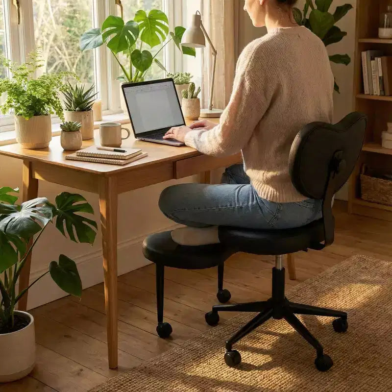 Homy Casa Cross-Legged Desk Chair with Adjustable Height and Rolling Stool