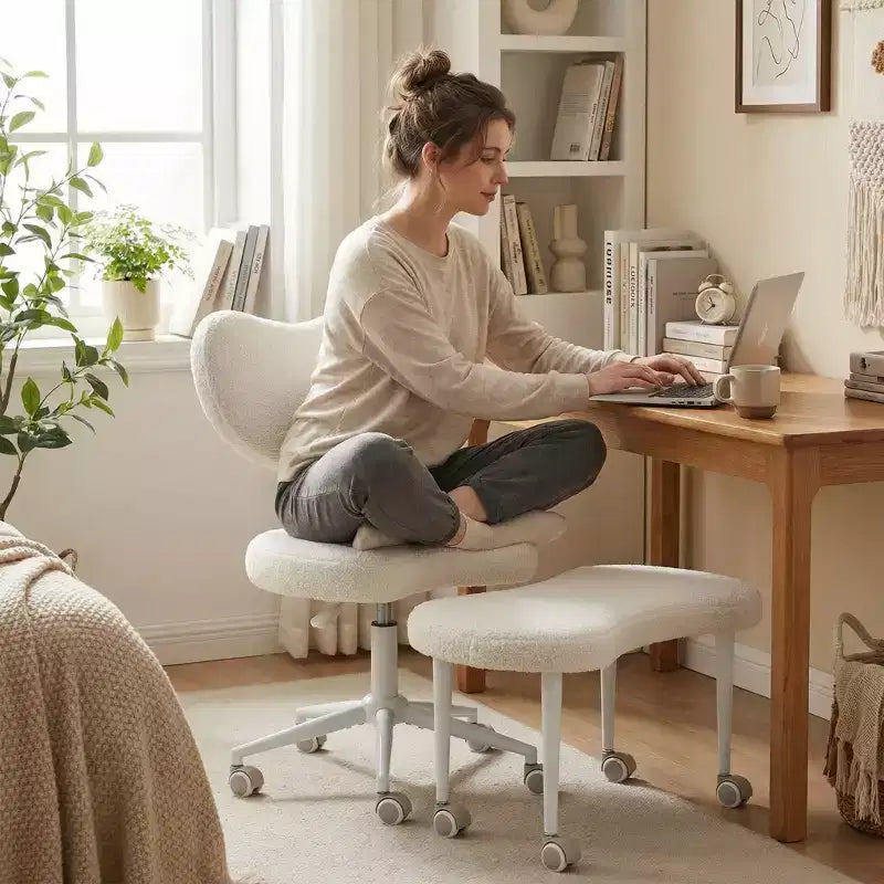 Homy Casa Cross-Legged Desk Chair with Adjustable Height and Rolling Stool