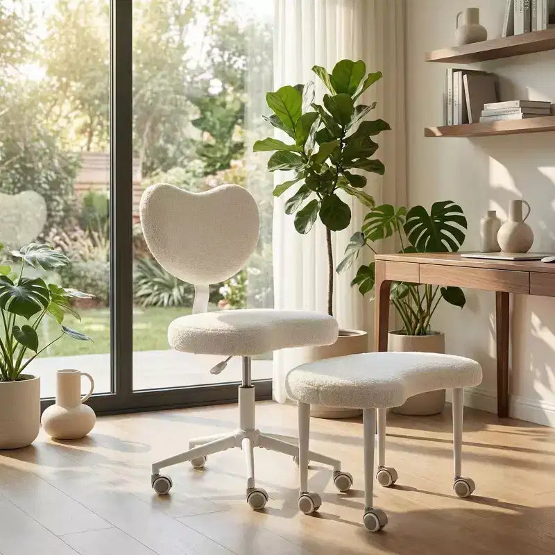 Homy Casa Cross-Legged Desk Chair with Adjustable Height and Rolling Stool