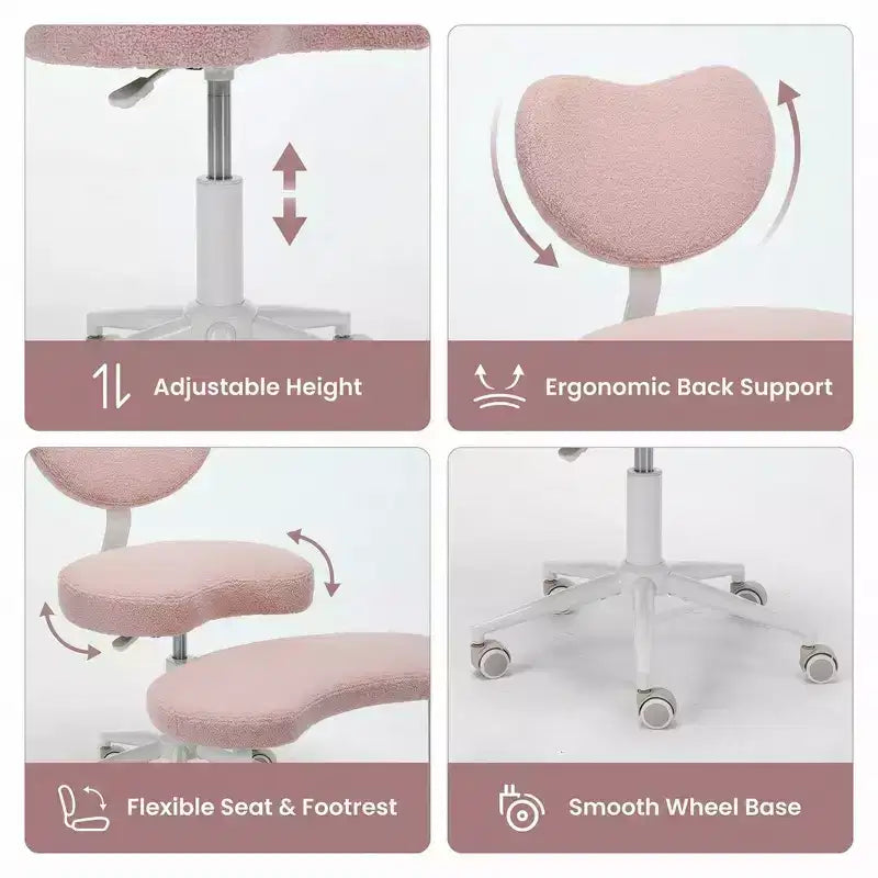 Homy Casa Cross-Legged Desk Chair with Adjustable Height and Rolling Stool