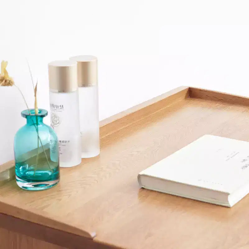 Modern Wooden Dressing Table with Storage Drawers, Removable Shelves, and Raised EdgesMinimalist Design for Living Rooms