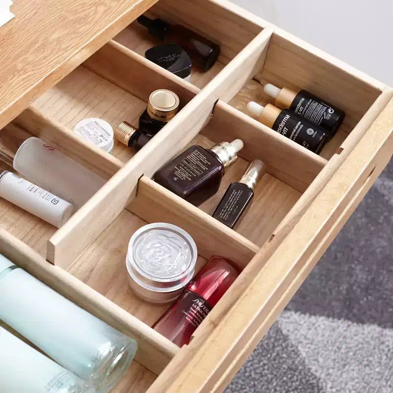 Modern Wooden Dressing Table with Storage Drawers, Removable Shelves, and Raised EdgesMinimalist Design for Living Rooms