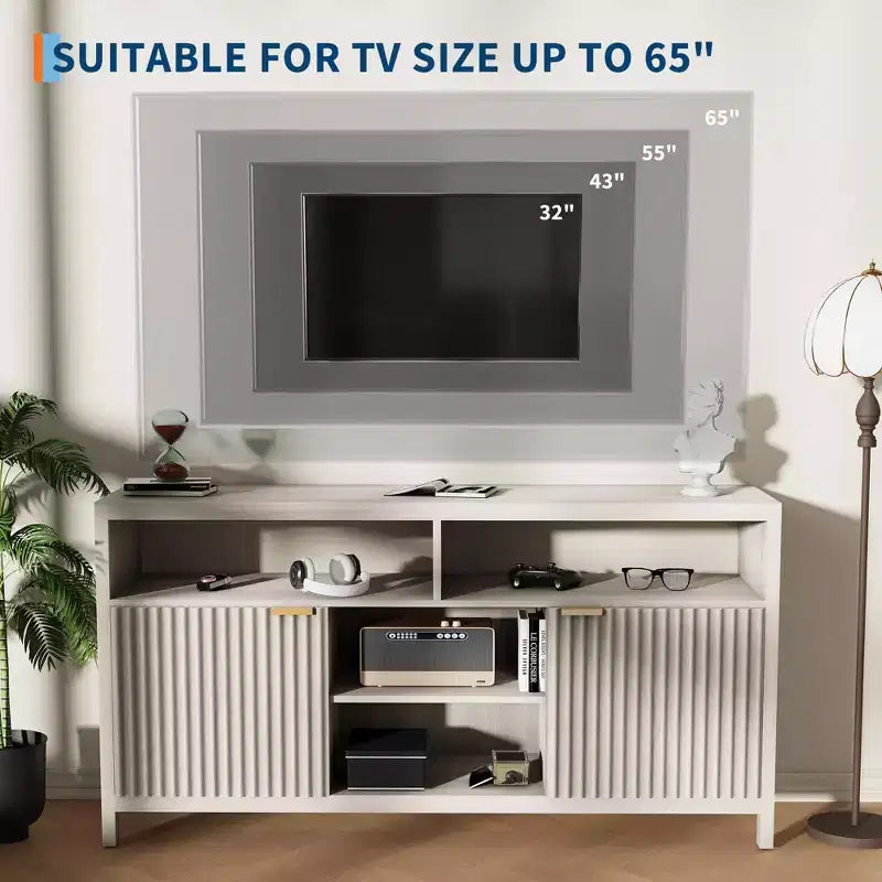 59 in Modern TV Stand for Living Room,Large Entertainment Center with Fluted Door & Open Shelves Wood Media Console Storage Cabinet for 55/60/65 in TV