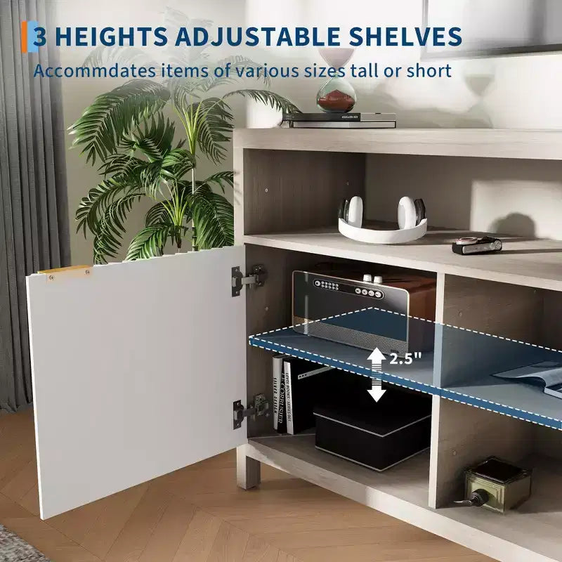 59 in Modern TV Stand for Living Room,Large Entertainment Center with Fluted Door & Open Shelves Wood Media Console Storage Cabinet for 55/60/65 in TV