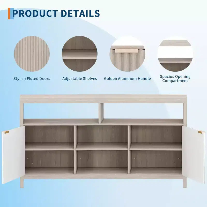 59 in Modern TV Stand for Living Room,Large Entertainment Center with Fluted Door & Open Shelves Wood Media Console Storage Cabinet for 55/60/65 in TV
