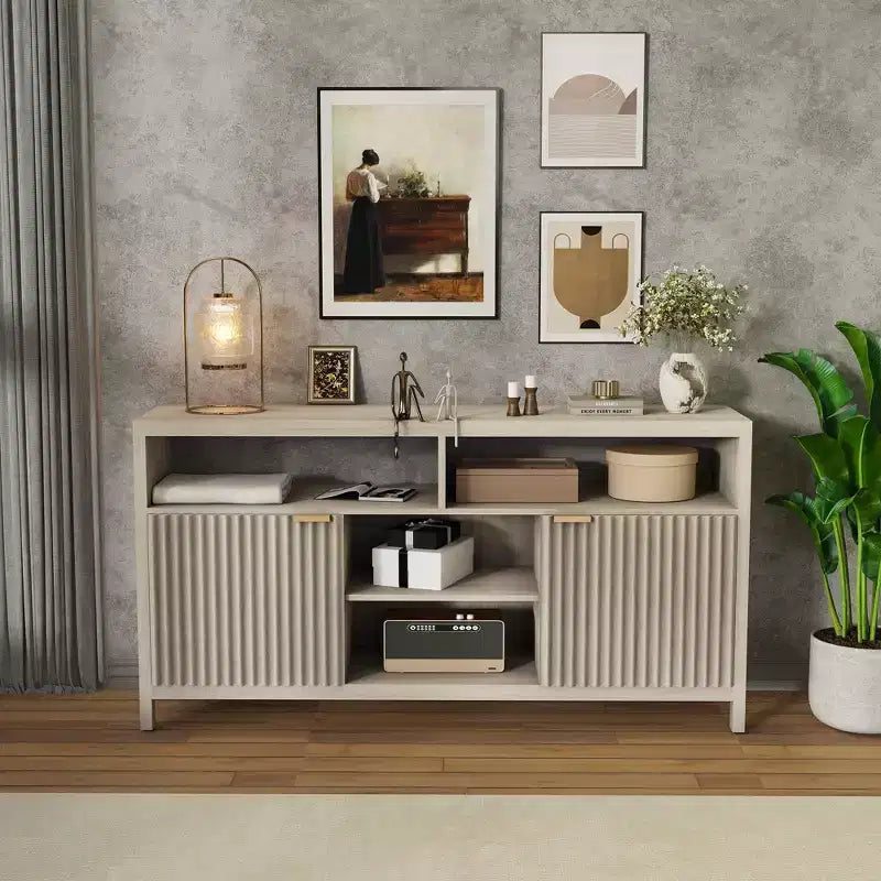 59 in Modern TV Stand for Living Room,Large Entertainment Center with Fluted Door & Open Shelves Wood Media Console Storage Cabinet for 55/60/65 in TV