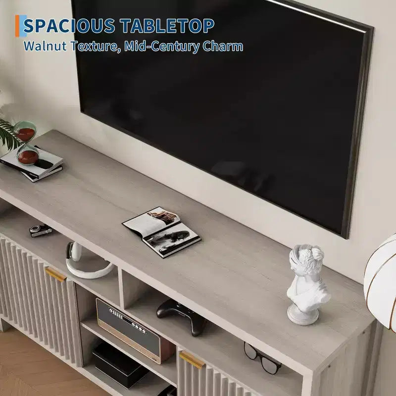 59 in Modern TV Stand for Living Room,Large Entertainment Center with Fluted Door & Open Shelves Wood Media Console Storage Cabinet for 55/60/65 in TV