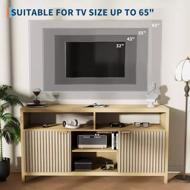 59 in Modern TV Stand for Living Room,Large Entertainment Center with Fluted Door & Open Shelves Wood Media Console Storage Cabinet for 55/60/65 in TV